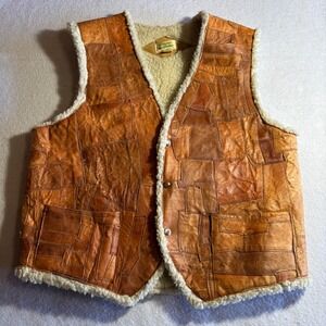 Patchwork Leather Sherpa‎ Lined Vest Men's Genuine Leather Made in Mexico Large